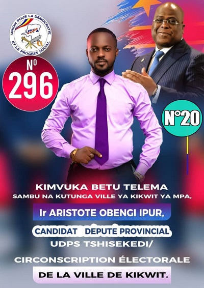 Aristote OBENGI IPUR, Candidat Député national N° 296 à Kikwit-ville