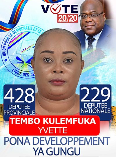 Yvette TEMBO KULEMFUKA, Candidate Députée nationale N° 229, Députée provinciale N° 428 à Gungu